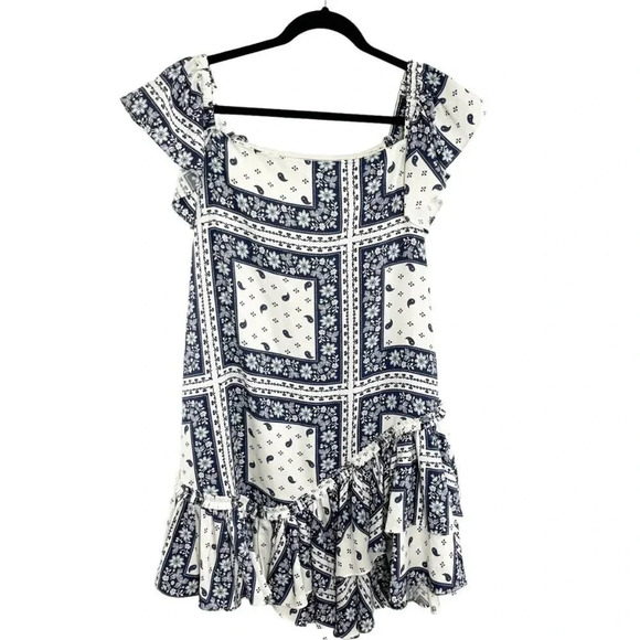 Cinq a Sept Minella Blue & White Paisley Ruffle Bottom Dress Women's Size 8 - Picture 1 of 9